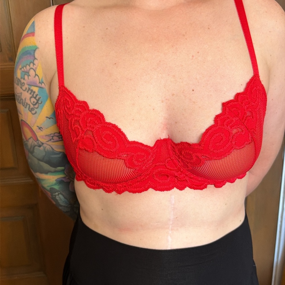 Elegant Moments Red Lace Sheer Underwire Bra